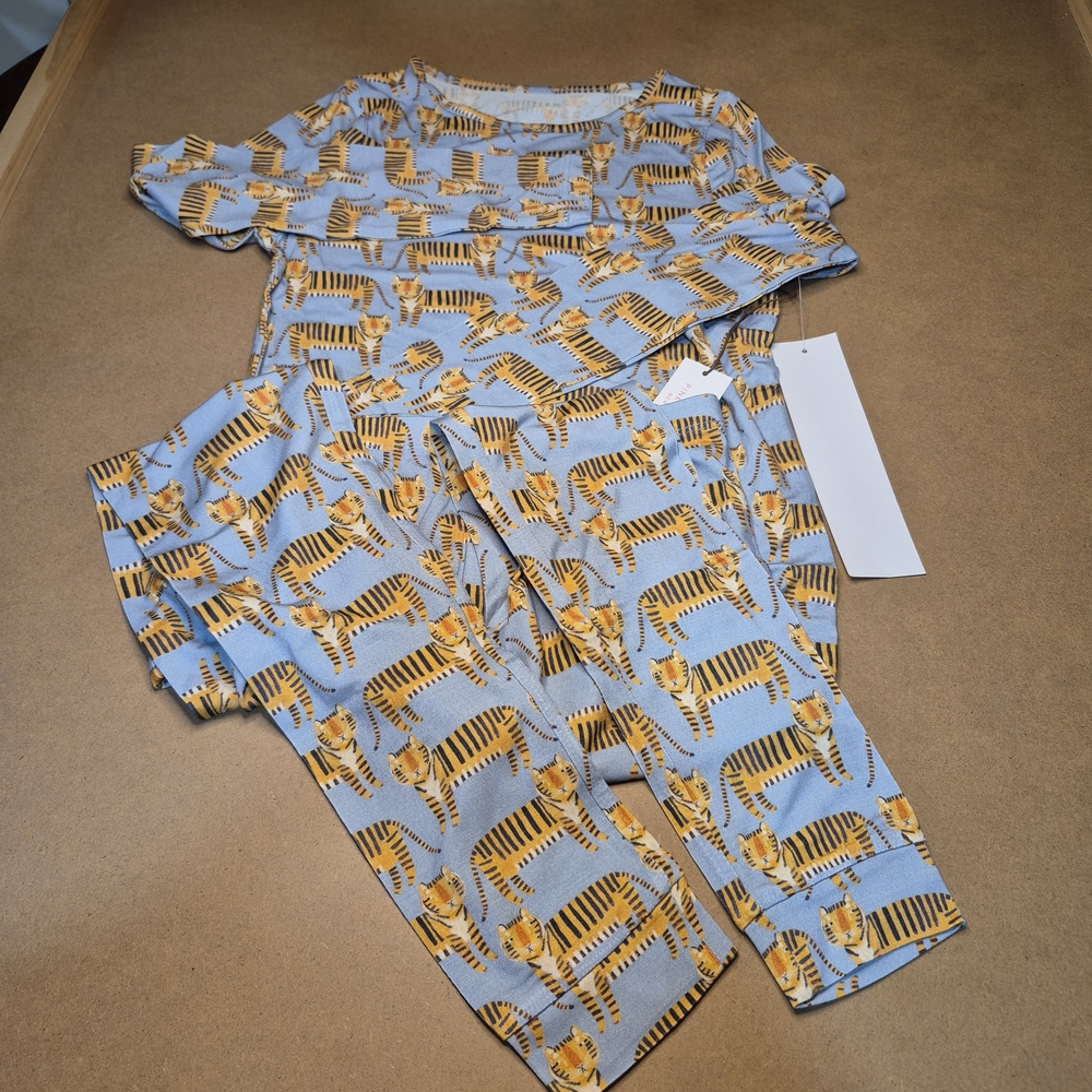 Pink Chicken Kids Pajama Set - Blue and Orange Tiger Print